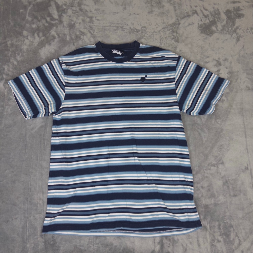 The Hundreds Striped T-Shirt Mens XXL Blue White Adam Bomb Logo Streetwear Tee